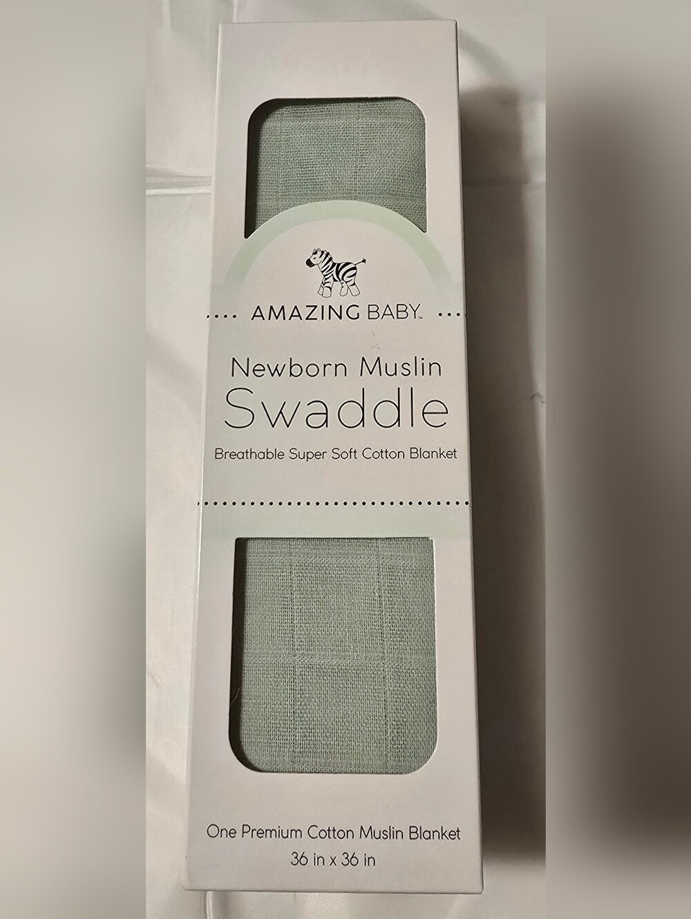 Amazing Baby Newborn Muslin Swaddle Blanket Sage Green 36x36 Cotton NIB